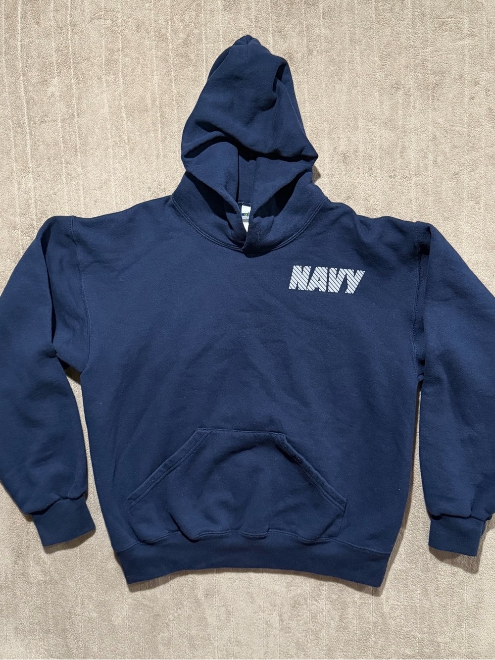 Soffe US Navy Hoodie Mens M Blue Military Graphic Pullover Made in USA Vintage
